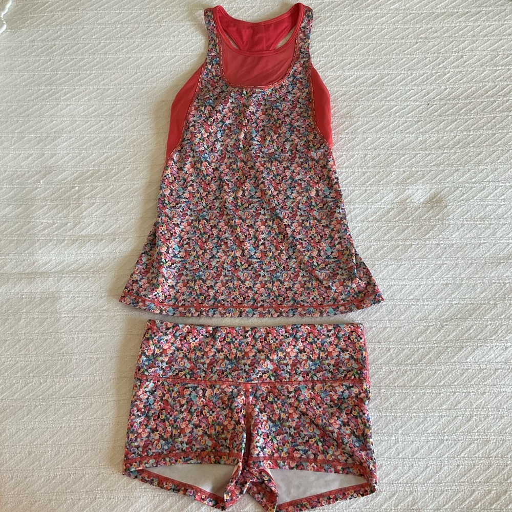 Lululemon tank top and short set, orange floral